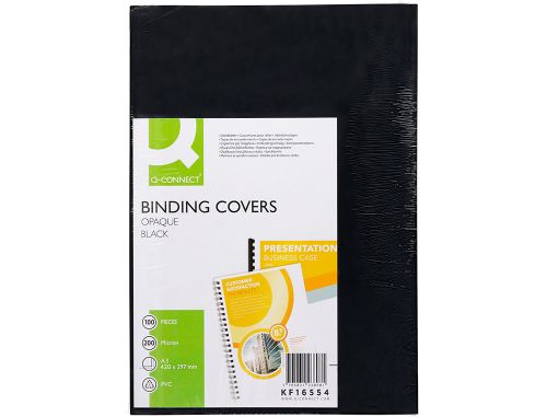 Capa de encadernacao q-connect pvc din a3 opaca preta 200 microns pack de 100 unidades , Q-connect , 63457 , 5705831165540